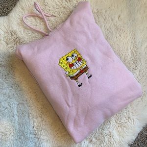 Pink Embroidered Spongebob Hoodie